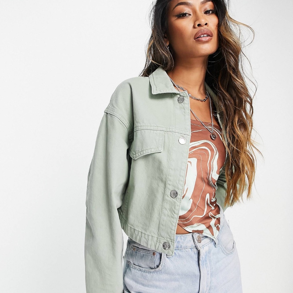 NWT Bershka cotton canvas jacket with large pockets in sage size M